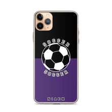 Load image into Gallery viewer, Soccer iPhone Case (Black &amp; Purple)