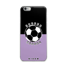 Load image into Gallery viewer, Soccer iPhone Case (Black &amp; Purple 2)