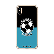 Load image into Gallery viewer, Soccer iPhone Case (Black &amp; Blue)