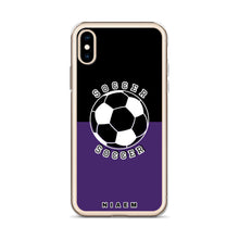 Load image into Gallery viewer, Soccer iPhone Case (Black &amp; Purple)